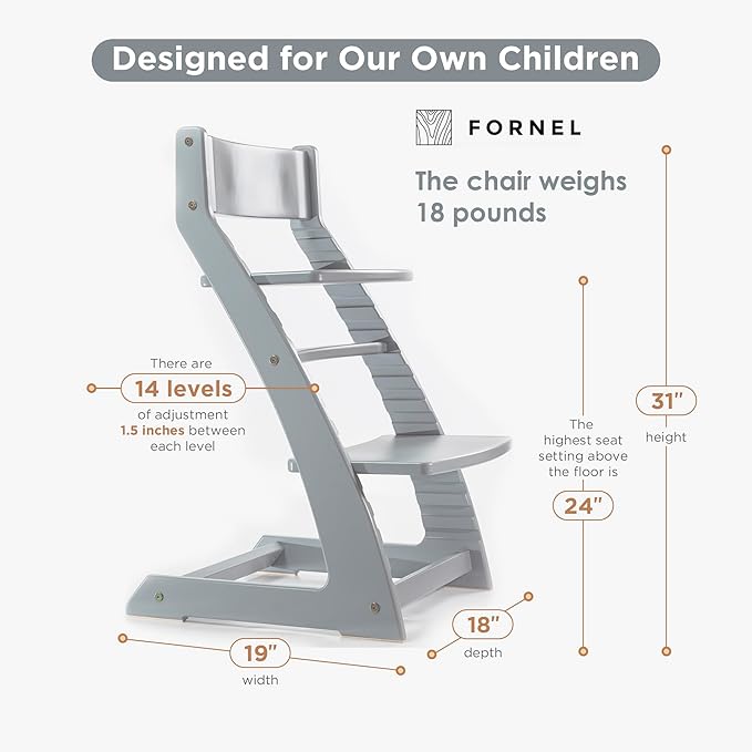 FORNEL Grey Wooden High Chair for Toddlers | The Grow-with-Me Adjustable Chair for Modern Farmhouse & Scandinavian Kitchens | Premium European Style Convertible Seat