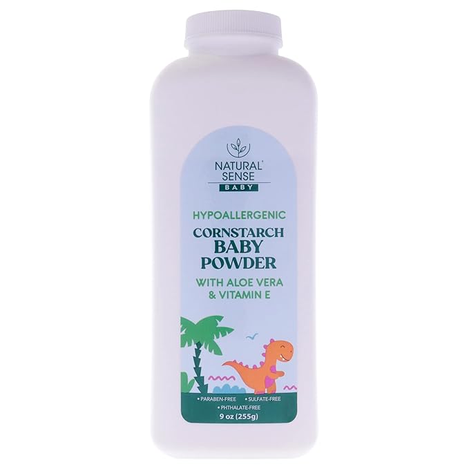 Natural Sense Plant-Based Hypoallergenic Cornstarch Baby Powder with Aloe Vera & Vitamin E, 9oz