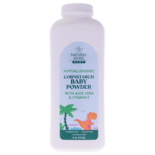 Natural Sense Plant-Based Hypoallergenic Cornstarch Baby Powder with Aloe Vera & Vitamin E, 9oz