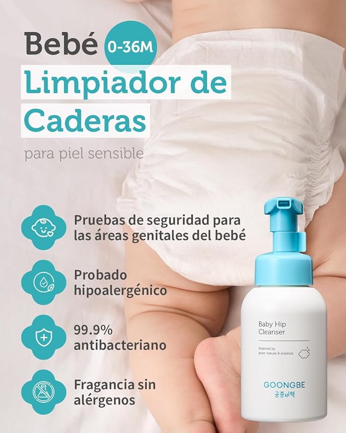 GOONGBE Baby Diapering Cleanser - Korean Baby Hip Buttocks Wash for Baby's Sensitive Skin - Dermatologically Tested - pH 5.5 Soft and Dense Bubble Foam, 10.1 fl.oz.