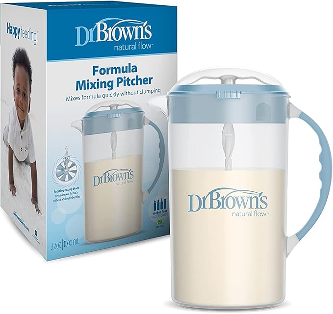 Dr. Brown's Baby Formula Mixing Pitcher 36oz, Blue with Anti-Colic Options+ Narrow Baby Bottles, 4 Pack, 4 oz