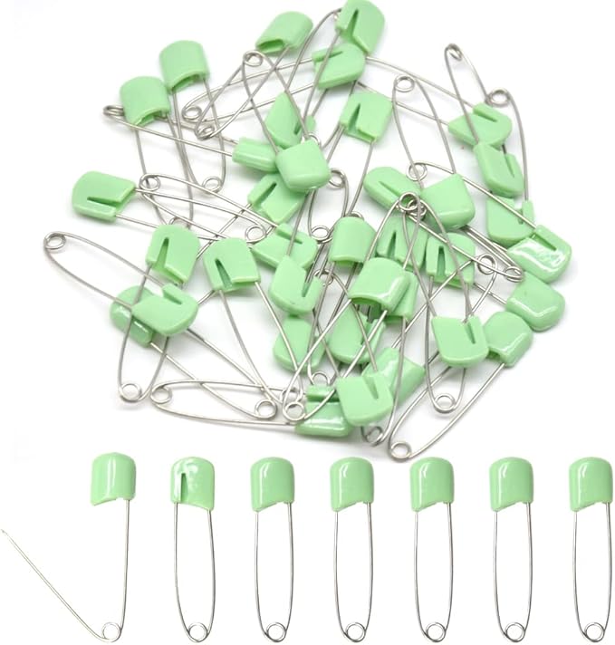 50 PCS Safety Pin 54mm/2.2in Baby Diaper Pins for Cloth Plastic Head Baby Pins for Diapers Stainless Steel Cloth Pins with Locking Closures Nappy Pin for Crafts（DT/Light Green）