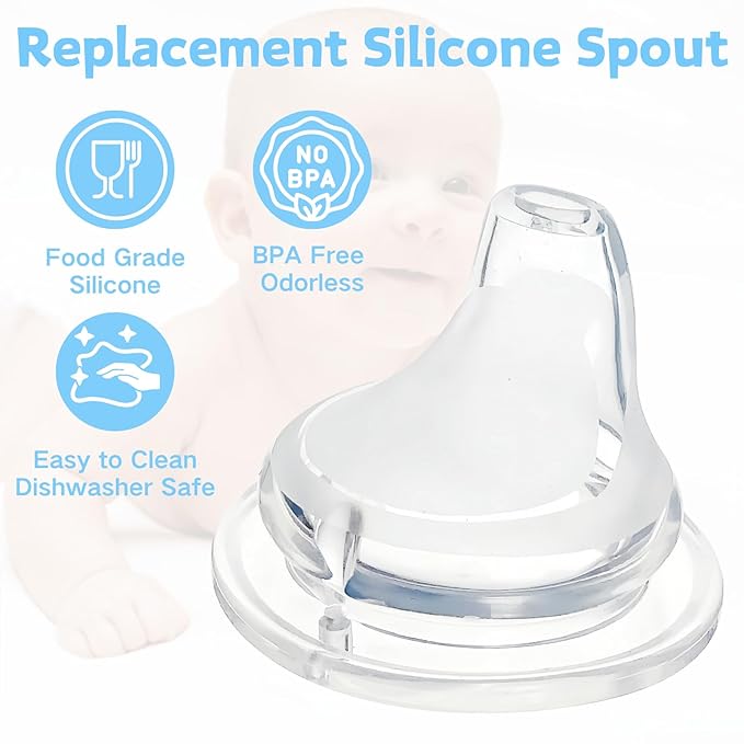 6 Pack Replacement Silicone Spout Compatible with NUK Active and Learner Cups, Clear Silicone Dishwasher Safe No Spill BPA Free Nipple Replacement Spouts