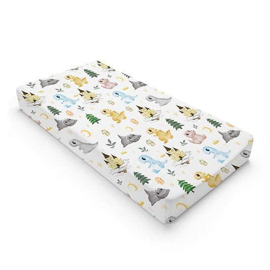 Cartoon Dinosaurs Changing Pad Covers Cute Dragon Castle Moon Stars Trees Leaves Change Table Sheets for Boys Girls Soft Baby Dinosaur Stretchy Snug Fitted Diaper Changing Table Mats 32''x16''