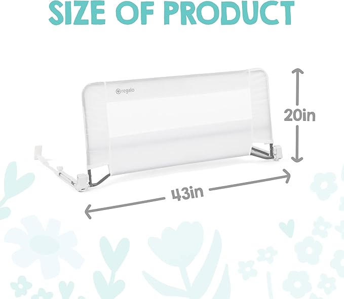 Regalo Swing Down Toddler Bed Rail Guard, NO Tools Required, Bed Rail for Toddlers with Patented Gap Guard, Toddler Bed Rail, Fits Twin, Full & Queen Beds, Bed Safety Rail for Kids Bed, 43” Long