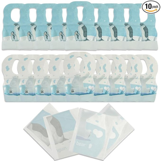 10 Pcs Disposable Bibs, Individually Packaged with Catcher and Leakproof Liner for Toddler Feeding, Baby Travel Essential
