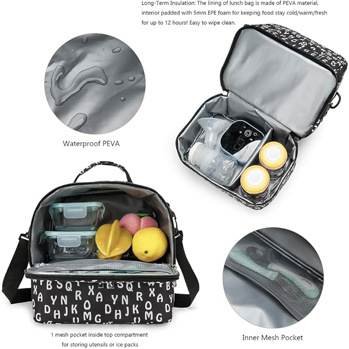 Breast Pump Bag Cooler Compartment for Breast Pump - Cooler and Moistureproof Bag Double Layer for Mother Breast Milk Pump Lunch Bag Outdoor Working (Letter)