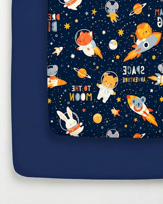 Pack and Play Sheets Fitted - 2 Pack Mini Crib Sheets for Pack N Play Mattress - Unisex Playard Microfiber Bedding for Boys & Girls - Soft, Breathable and Wrinkle Free - Oeko-Tex, 38 x 26in - Cosmo