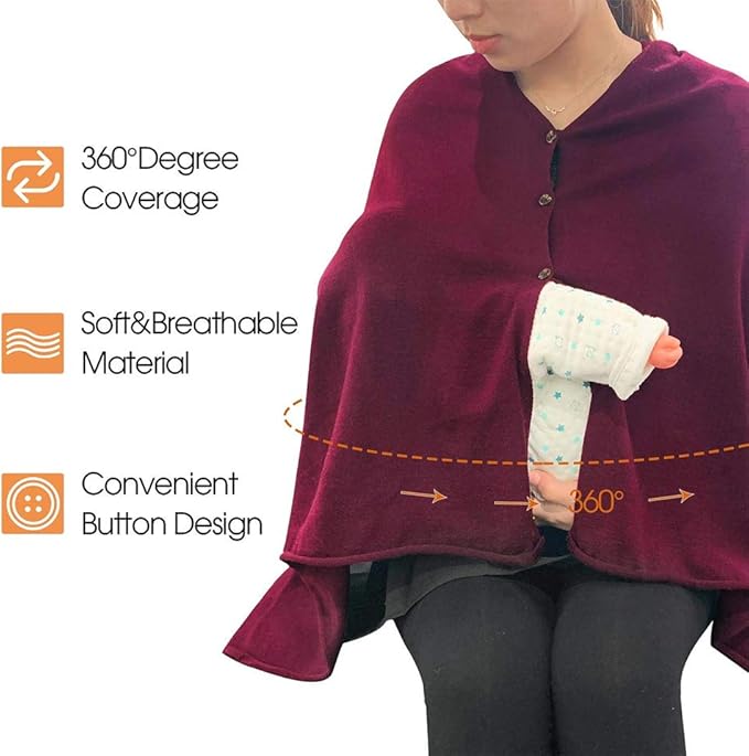 stylesilove Multi-Use Knit Nursing Shawl Poncho Adjustable Buttons for Breastfeeding Protection Nursing Cover Infinity Scarf