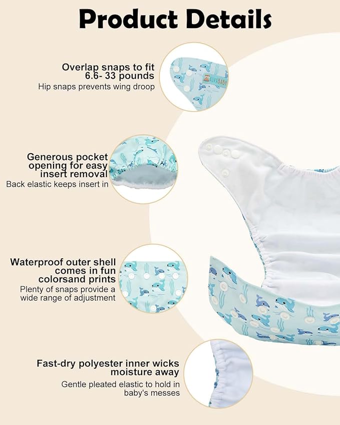 ALVABABY Baby Cloth Diapers 6 Pack with 12 Inserts Cloth Diaper Covers Adjustable Washable Reusable for Baby Girls and Boys 6DM136A
