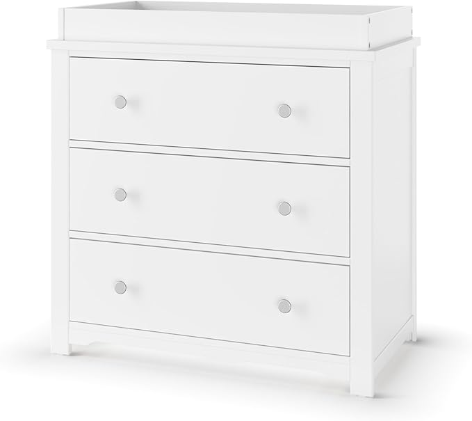 Child Craft Harmony 3-Drawer Dresser with Changing Table Topper, 38" W Nursery Dresser and Changing Station, Smooth Glides, Baby-Safe Finish, Matte White