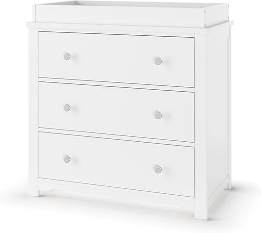 Child Craft Harmony 3-Drawer Dresser with Changing Table Topper, 38" W Nursery Dresser and Changing Station, Smooth Glides, Baby-Safe Finish, Matte White