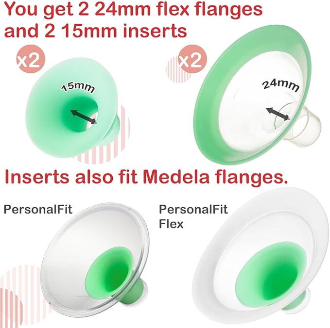 Nenesupply 24mm Flanges and 21mm Inserts Compatible with Lansinoh Breastpump Replacement to Lansinoh Flange 21mm and Breastshields Work with Signature Pro Smartpump and Manual Pumps