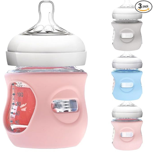 3 Pack Silicone Sleeve for Philips Avent Glass Bottle - Shatter Proof Natural Silicone Bottle Sleeve for Anti Colic Baby Bottles 8 oz & 4 oz - Anti Flow Sleeve for Infant Bottles
