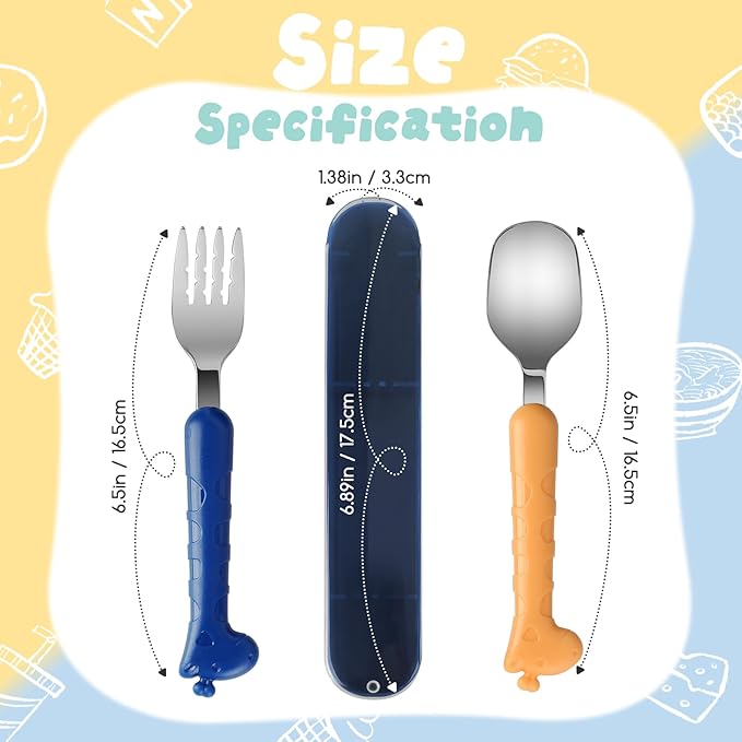 2-Piece Kid Utensils Set, 304 Stainless Steel Kids Fork and Spoon for Self-feeding, Safe Kid Silverware with storage case for School Lunch, Travel & Outdoors, Dishwasher Safe(BLUE)