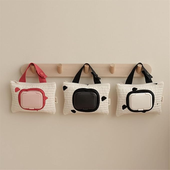 Embroidered Bear Stroller Wet Wipe Pouches Portable Baby Wipe Holder Embroidery Baby Wipes Storage Bag for Travel