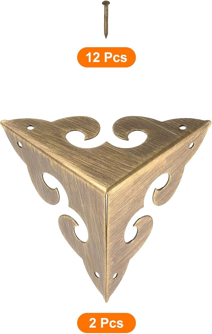 uxcell 2 Pcs Brass Edge Guard, 45mm Decorative Box Corner Cover, Corner Protector, Vintage Stair Dust Corners with Screws, Bronze