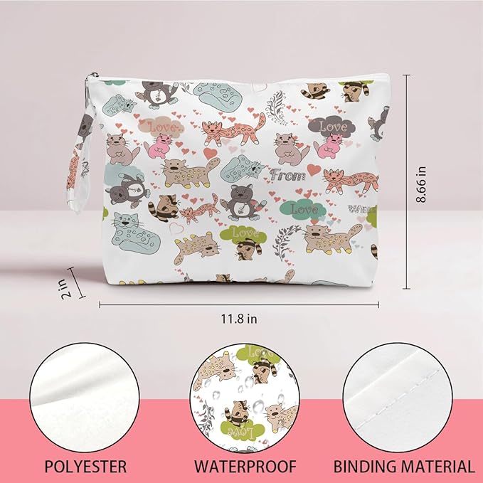 IAXIC Wet Dry Bag, Wet Bag for Swimsuit, Diaper Sunscreen Large Zipper Pouch Waterproof Pouch, Beach Bags for Women, Cute Cat Pattern Gifts for Ladies Girls Friends Colleagues and Sisters
