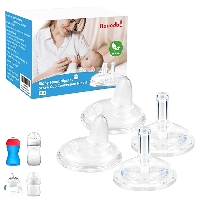 Sippy Spout Nipples for Philips Avent Natural Baby Bottles, My Grippy Spout Sippy Cup and Natural Trainer Sippy Cup, Replacement Bottle Nipple BPA-Free,4 Count, 6m+