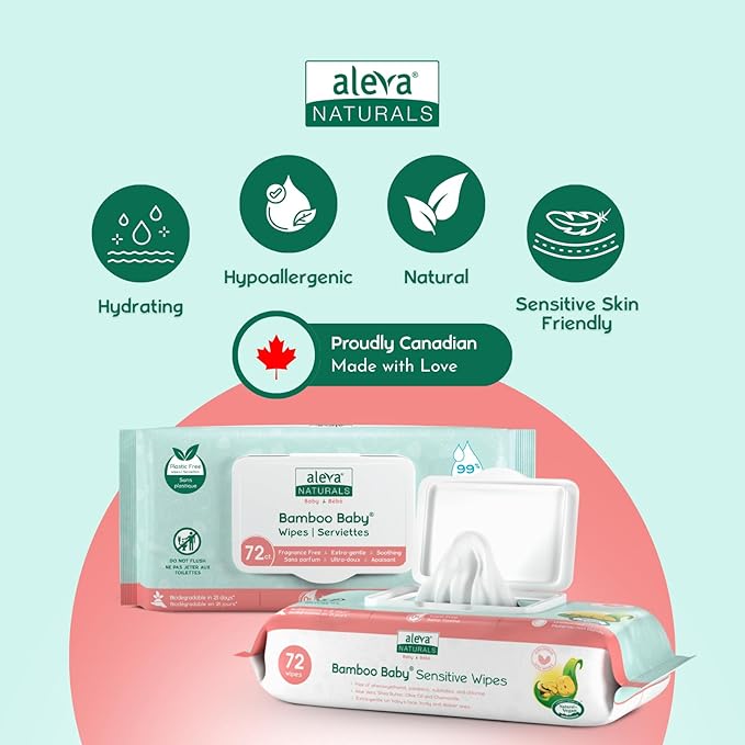 Aleva Naturals Bamboo Baby Wipes, Sensitive, 6 Count, 14.1 Ounce