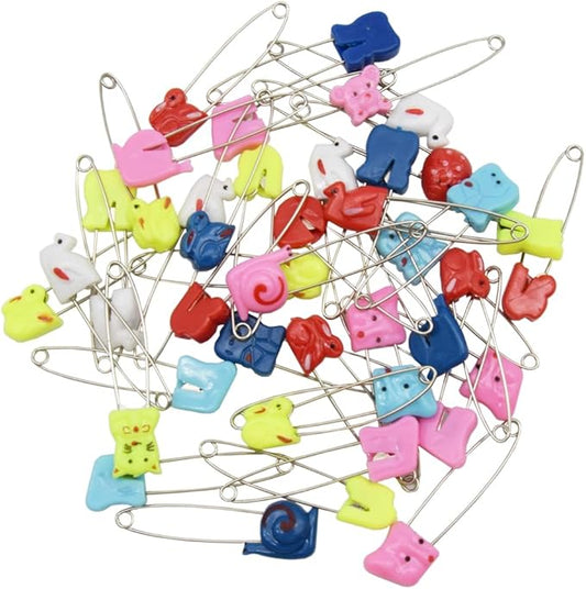 30 PCS Safety Pin Diaper Pin Stainless Steel Cloth Pins Plastic Head Cloth Diaper Pins with Locking Closures，Colour Random 54MM/2.2 Inch（Colour/Animals）