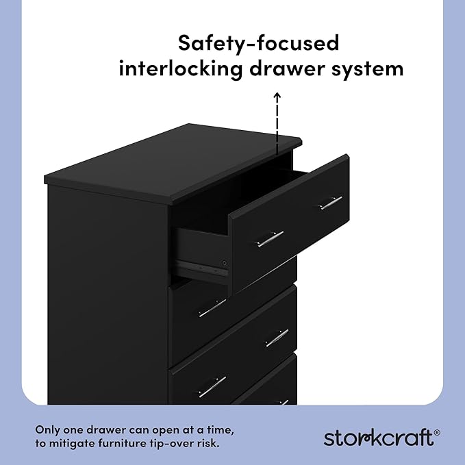 Storkcraft Brookside 4 Drawer Dresser (Black) – GREENGUARD Gold Certified, Nursery Dresser for Kids Bedroom, Chest of Drawers