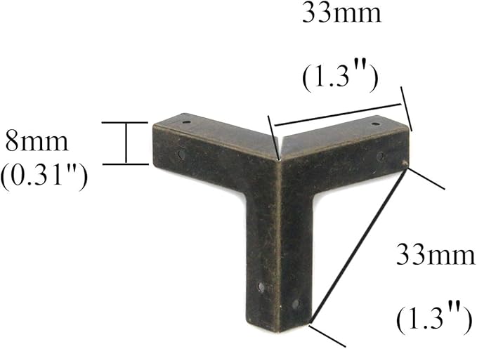 Coshar 1.3" Antique Corner Three-Sided Copper Corner Protector Decorative Edge Cover Bronze Corner for Wooden Boxes, Pack of 16 (33mm)