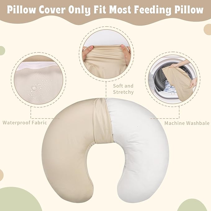 Hooyax Baby Waterproof Nursing Cover, Stretchy Nursing Covers for Breastfeeding, Adorable Infant Feeding Pillow Slipcover for Baby Boy and Girls (Khaki)