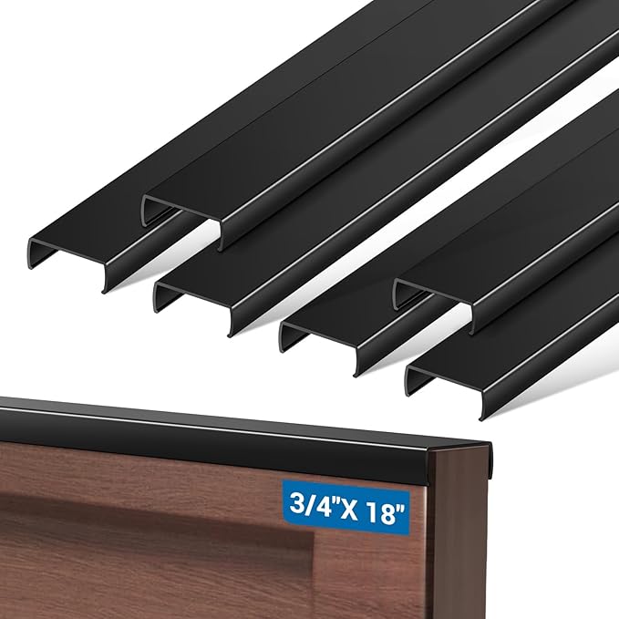 6 Pack 18" Length Cabinet Door Protector Edge Guard, 3/4" Thick Slip-On Cabinet Edge Protector, Plastic Edge Protectors for Kitchen Cabinet Trash Drawer, Black