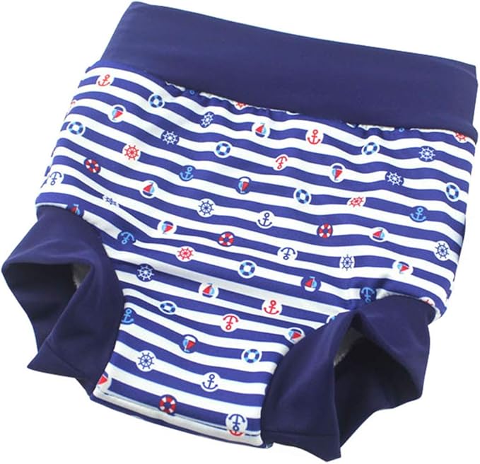 Swim Nappies for Baby Girls and Boys Reusable and Toddler Swim Diaper High-Waisted Swimming Shorts (6-12 Months, Navy+Orange)