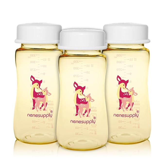 NENESUPPLY 11oz / 330ml 3 pc Wide Mouth PPSU Breastmilk Storage Bottle Breast Pump Bottles Use for Pumping with Spectra S1 S2 Breast Pumps. Replace Spectra Bottles Breastmilk Collection One-piece Cap
