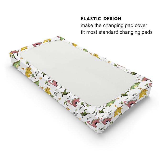 Cute Dinosaurs Changing Pad Cover Cartoon Dinosaurs Tree Eggs Diaper Change Table Pad Cover Sheets for Boys Girls Soft Breathable Stretchy Snug Fitted Diaper Changing Mat Sheets 32''x16''