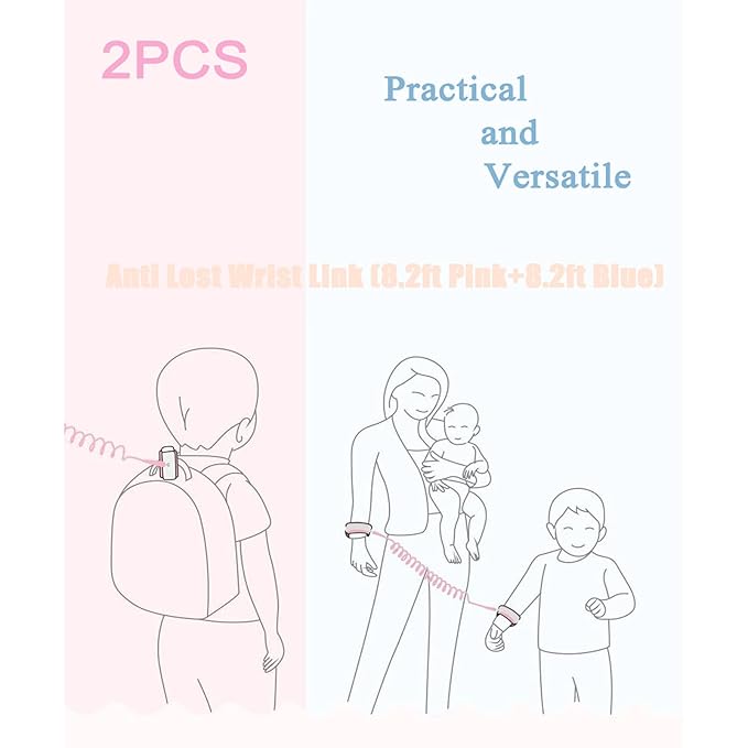 2PCS Anti Lost Wrist Link Safety Wrist Link with Key Lock, Child Leash with Whistling Suitable for Children, Infants and Children Safely