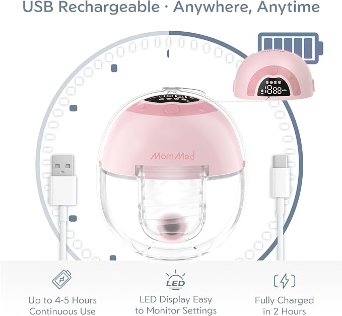 MomMed S33 Wearable Breast Pump with Case, Ultra-Quiet in-Bra Pump for Work & Night, One-Tap Pause, Night Light, Leakproof, 4 Modes 9 Levels, 17/19/21mm Inserts (Pink, Double Pro (with Case))
