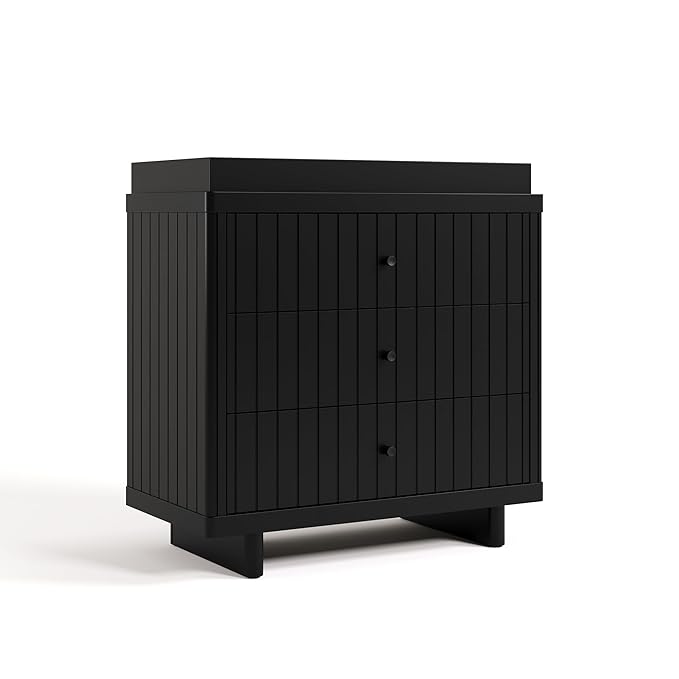 Storkcraft Kyoto 3 Drawer Chest with Topper (Black) - GREENGUARD Gold Certified, Nursery & Kids' Bedroom Wood Chest, Interlocking Drawer System, and Easy Assembly with Pre-Installed Tracks