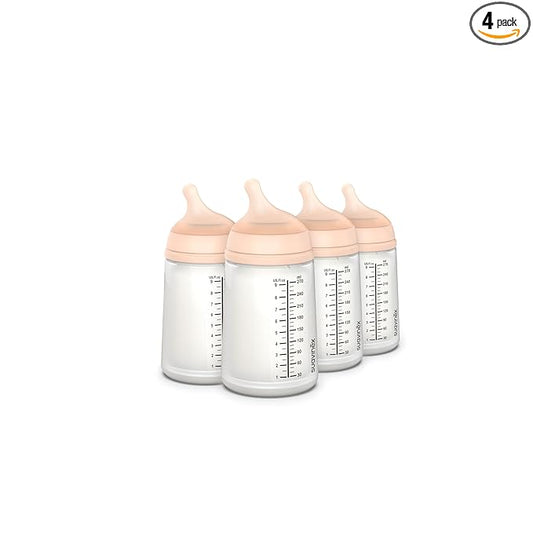 Suavinex Zero Zero Anti Colic Baby Bottle, No 1 Spanish Baby Bottle Brand, Minimizes Bottle Rejection & Nipple Confusion, Perfect for Breastfeeding Babies, Medium Flow, Fair Tone, 4 Pk 9 oz