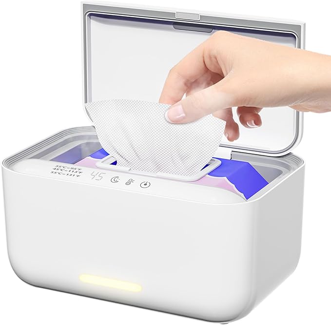 Wipe Warmer,Baby Wipe Warmer Dispenser,Large Capacity Wipe Holder Box Container with Night Light,Adjustable Temperature Display,No Need Water and Sponge,Fast Heating (Off white)