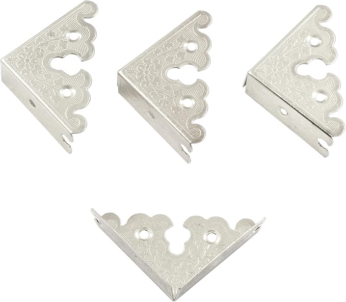 4Pcs Retro Style Decorative Corner Protectors Triangle Vintage Corner Guards with Mounting Nails for Jewelry Box Gift Box Wooden Case(1.33 x1.33 inch,Silver)