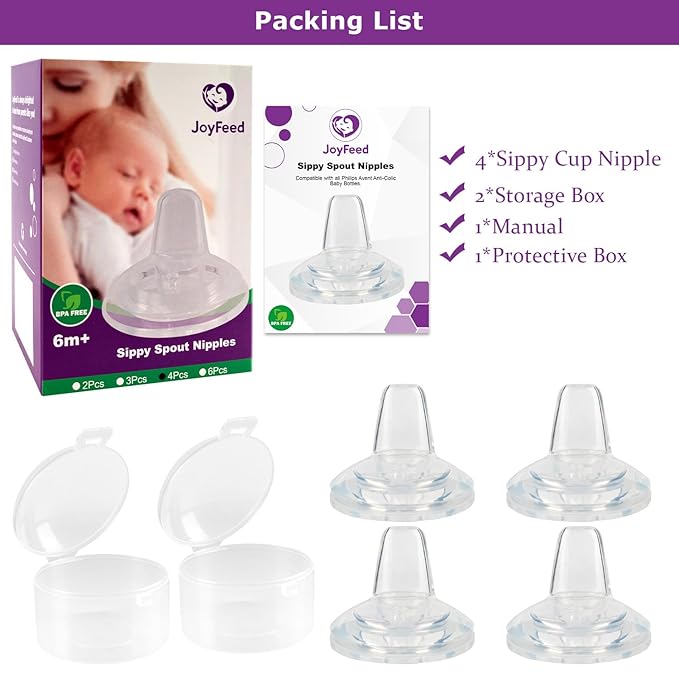 Sippy Cup Nipples for Philips Avent Anti-Colic Baby Bottles,Food Grade Silicone Sippy Spout，Variable Flow Soft Nipple，6m+,4-Count