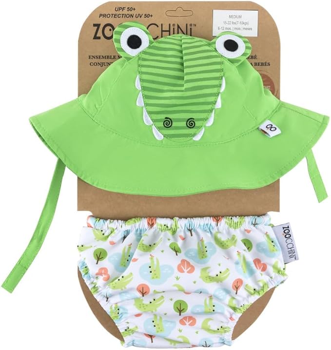 ZOOCCHINI Baby & Toddler Sun Hat & Reusable Swim Diaper Set, UPF 50+ Protection, Chlorine and Salt Water Resistant for Beach and Pool