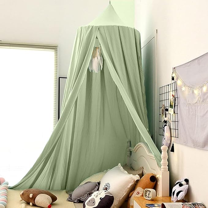 Bunnikins & Clover Bed Canopy for Girls Boys Bedroom Decor, Round Dome Mosquito Net for Baby Crib, Nook Castle Game Tent Nursery Decoration for Child, Play or Reading (Pea Green)