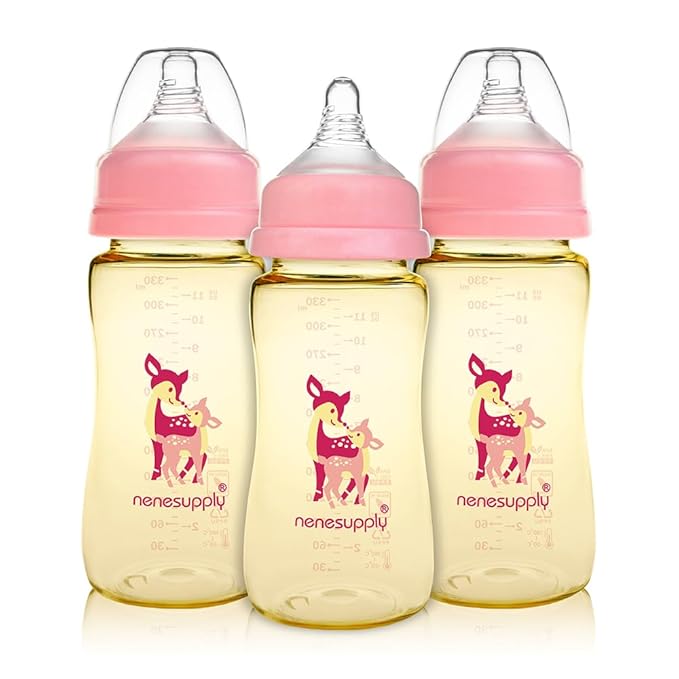 Nenesupply PPSU Baby Bottles Newborn Feeding Bottles Slow Flow Breastfeeding Bottle for Breastfed Babies Wide Mouth 11oz Anti Colic Level 2 Nipple for 1+ Month Infant Replace Spectra Bottle Pumping