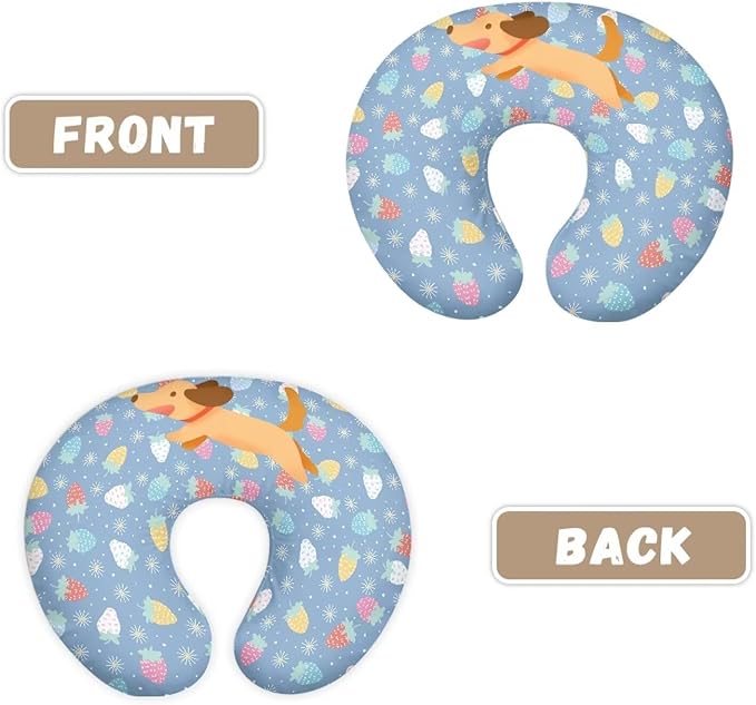 Cute Puppy Nursing Pillow Cover Stretchy and Soft Nursing Cover for Breastfeeding Pillows,Strawberry Printed Pillow Slipcover for Baby Girls Boys Newborn Blue(Cover Only)