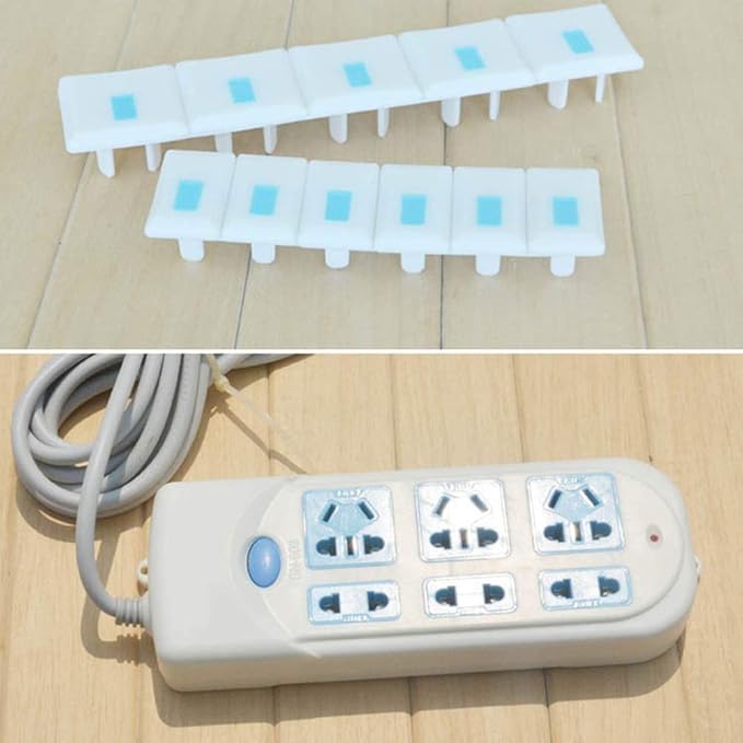 6Pcs 3 Holes Outlet Plug Covers Baby Proofing Electric Protector Caps Kit for Child Safety - Blue + White