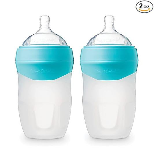 Tiny Twinkle Silicone Baby Bottle with Comfort Grip and Soft Flexible Nipple - Squeezably Soft Baby Bottles for Newborn and Up (Mint, 8 Ounce - 2 Pack)