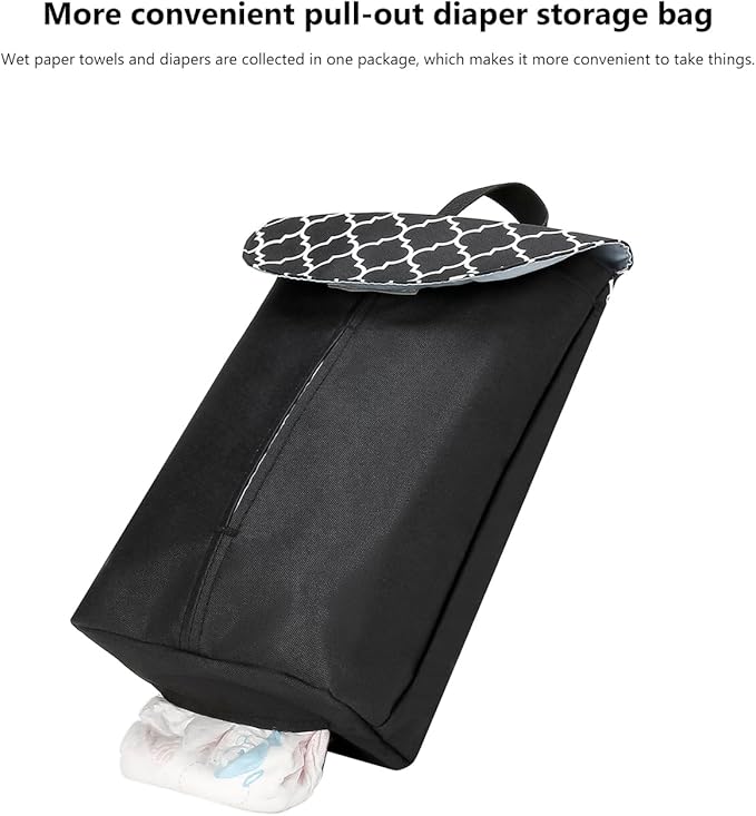 MOMIGO Wet Dry Bags for Baby Wipes Diapers - Reusable, Washable for Stroller, Diapers, Toiletries with Wipes and Diapers Drawing Opening (Black)