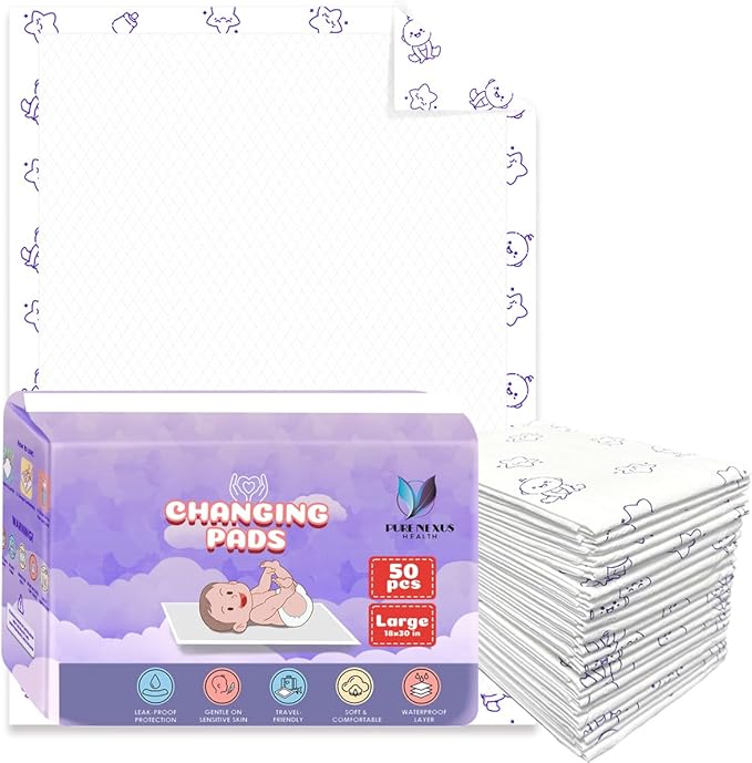 Disposable Baby Changing Pad Liners 18"x30" – 50 Pack, Soft, Waterproof & Ultra Absorbent for Mess-Free Diaper Changes