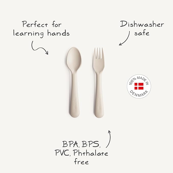 mushie Flatware Fork and Spoon Set For Kids | Made in Denmark (Dusty Rose)