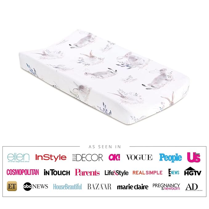 Oilo Changing Pad Cover, Breathable Organic Cotton Fitted Jersey, 300 Thread Count, Machine Washable, Fits Standard Changing Pads (32" x 16"), Girl, Boy, & Neutral Nursery Design, Cottontail