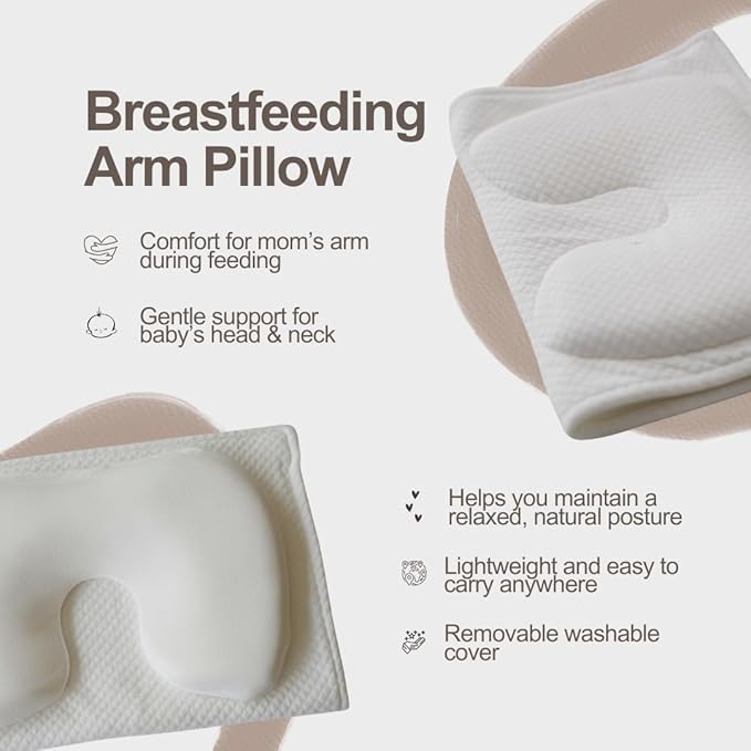 Baby Feeding Arm Pillow – Nursing Arm Pillow for Breastfeeding & Bottle Feeding, Portable Travel Nursing Pillow, Ergonomic Arm Support + Baby Head & Neck Support for Newborn & Infant, Washable